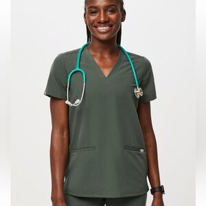 Women's one pocket olive  green V-Neck Top